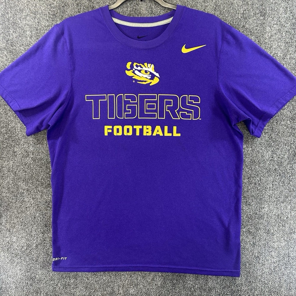 Nike LSU Tigers Shirt Mens M NCAA Football Dri Fit Geaux Tigers Graphic Purple